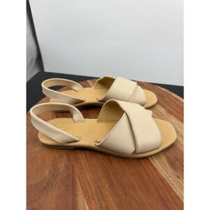 Nisolo all day cross strap Flat Sandals Women sz 6 Bone Cream Leather Slingback‎